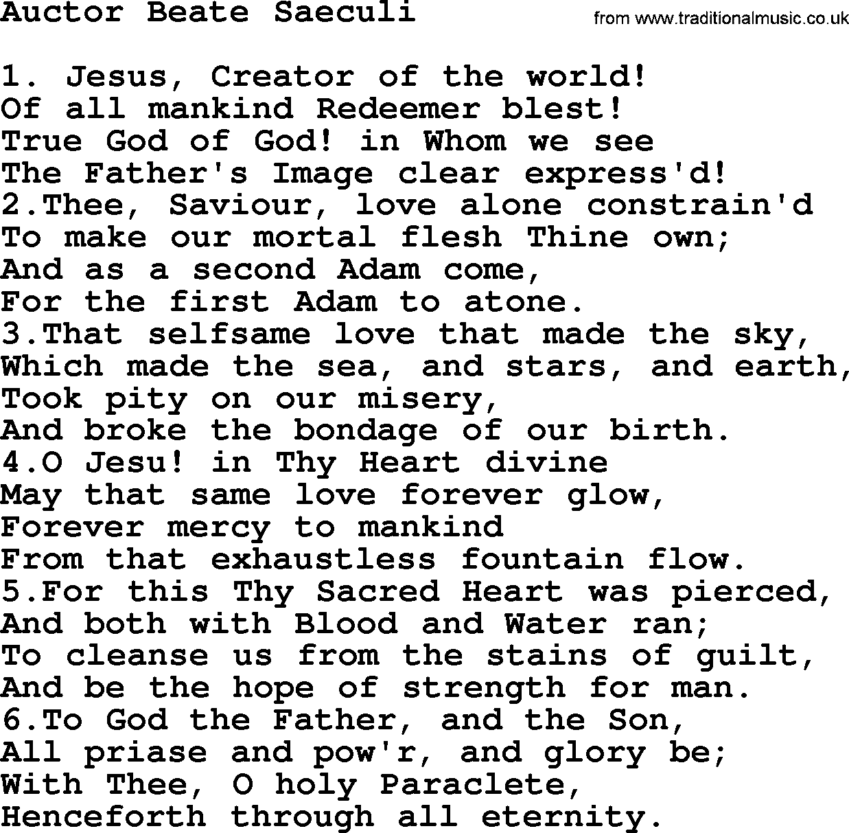 Catholic Hymn: Auctor Beate Saeculi lyrics with PDF