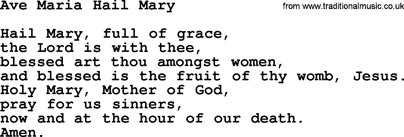 Catholic Hymn: Ave Maria Hail Mary lyrics with PDF