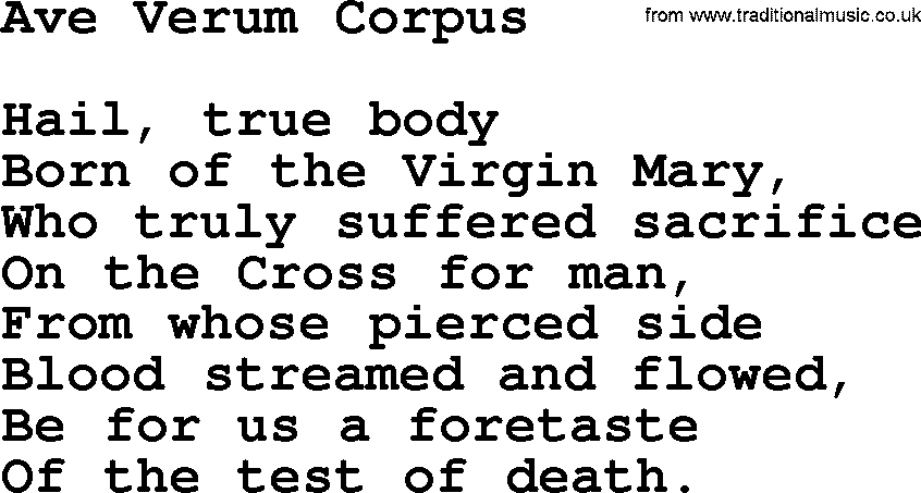 Catholic Hymn: Ave Verum Corpus lyrics with PDF