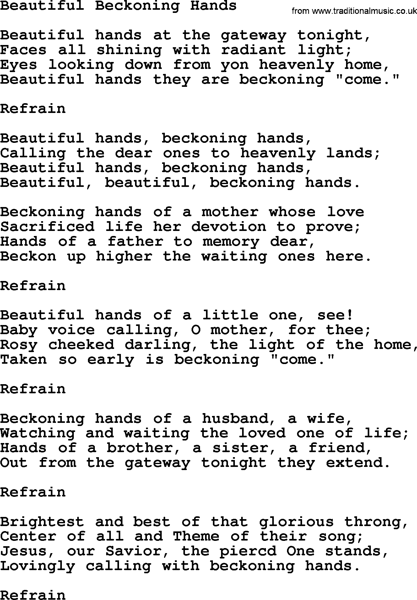 Catholic Hymn: Beautiful Beckoning Hands lyrics with PDF