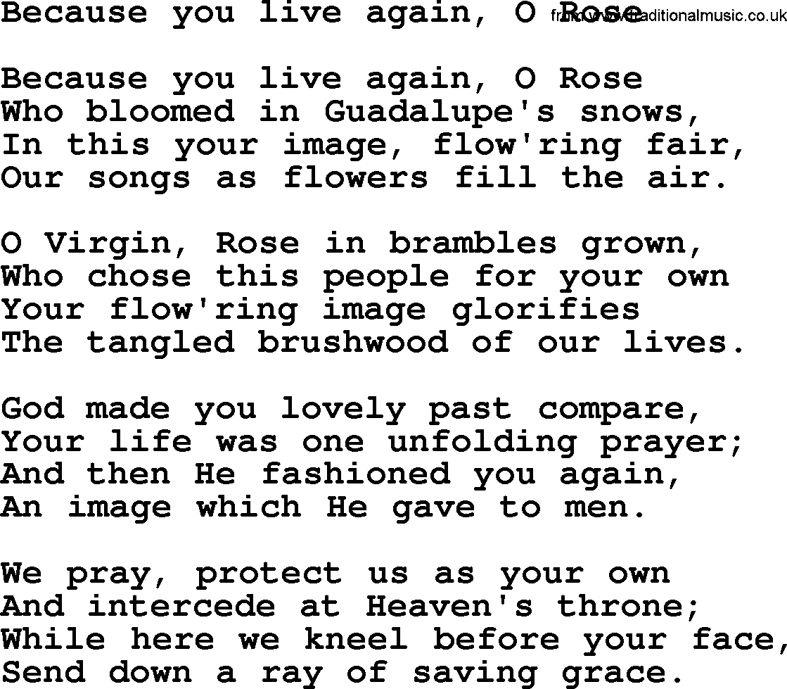 Catholic Hymn: Because You Live Again, O Rose lyrics with PDF
