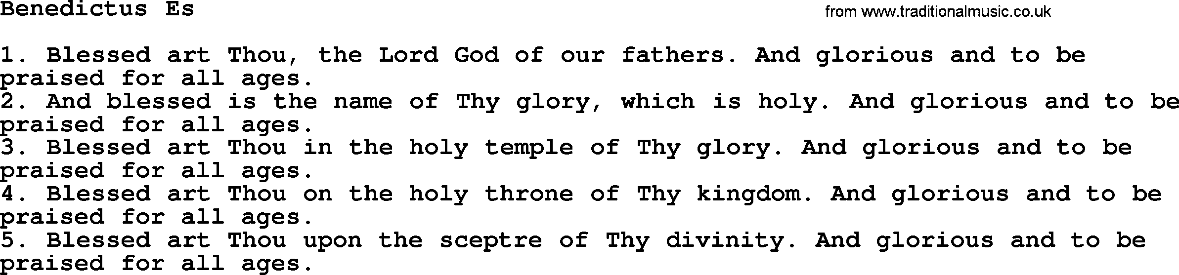 Catholic Hymn: Benedictus Es lyrics with PDF