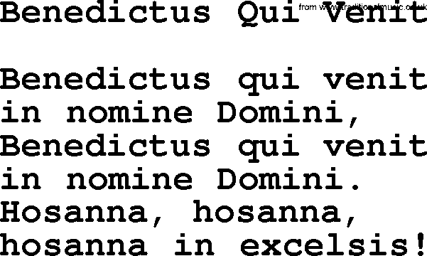Catholic Hymn: Benedictus Qui Venit lyrics with PDF