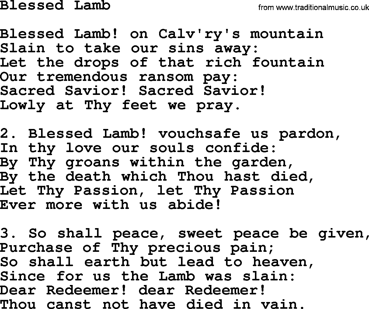 Catholic Hymn: Blessed Lamb lyrics with PDF