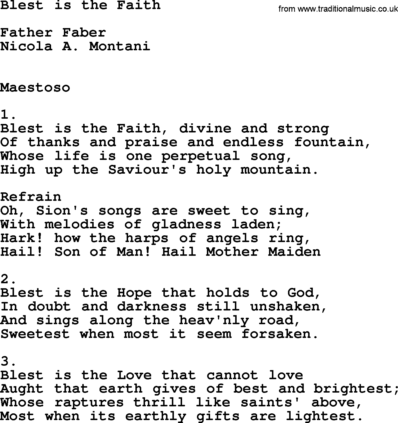 Catholic Hymn: Blest Is The Faith lyrics with PDF
