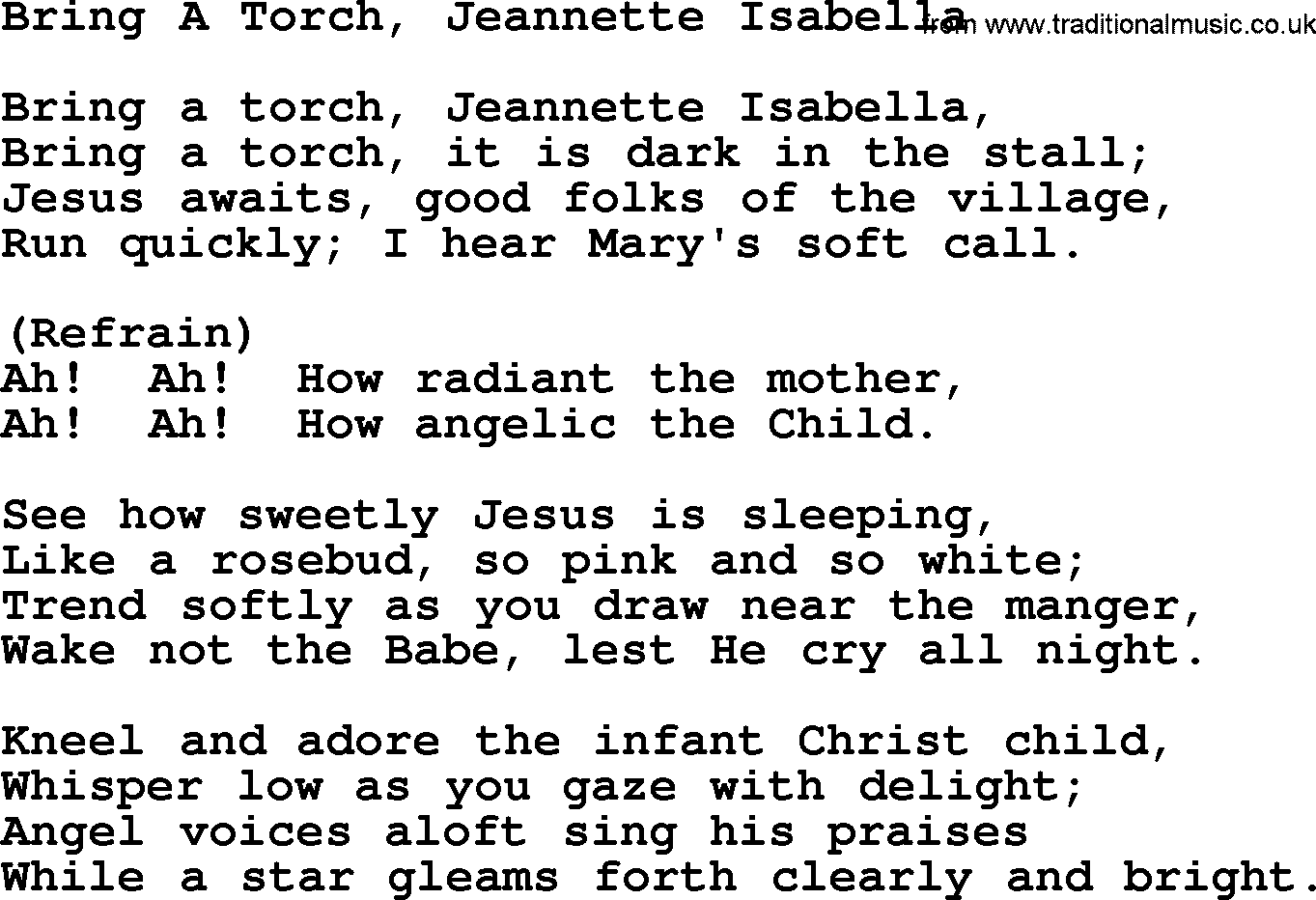 Catholic Hymn: Bring A Torch, Jeannette Isabella lyrics with PDF