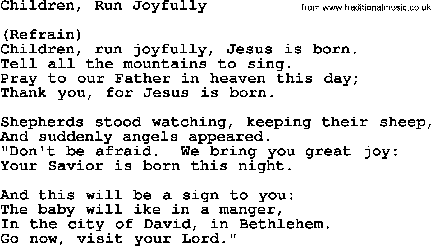 Catholic Hymn: Children, Run Joyfully lyrics with PDF