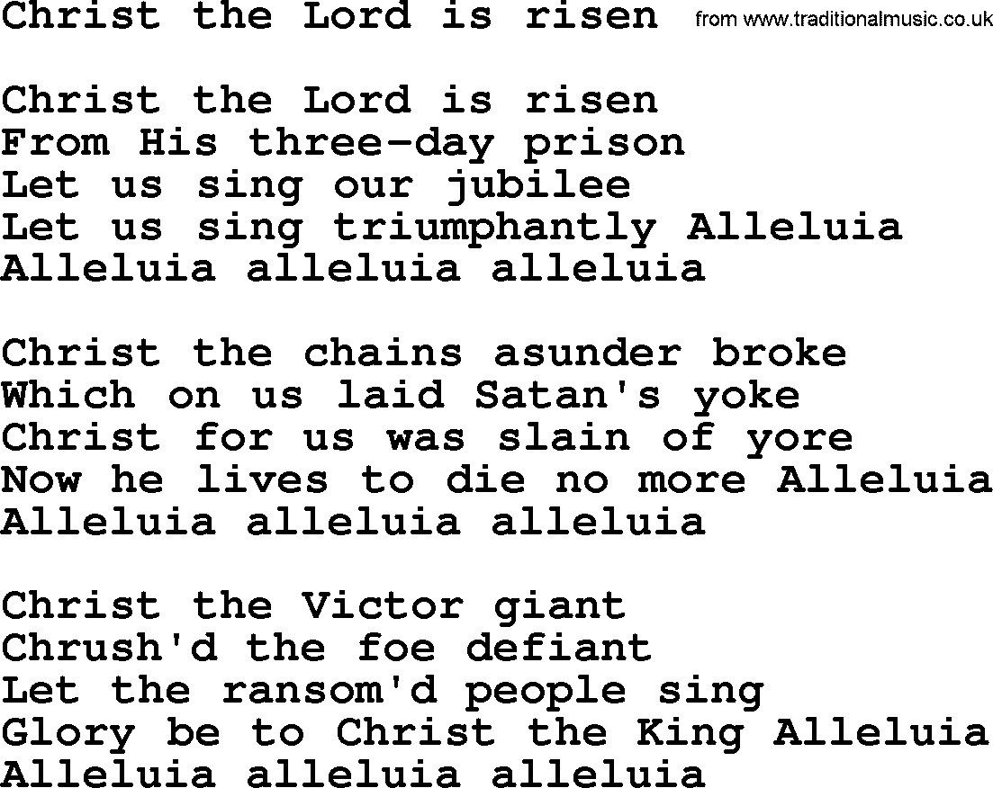 Catholic Hymn: Christ The Lord Is Risen lyrics with PDF