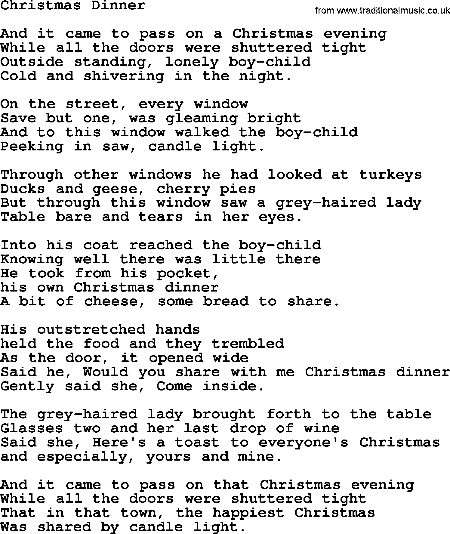Catholic Hymn: Christmas Dinner lyrics with PDF