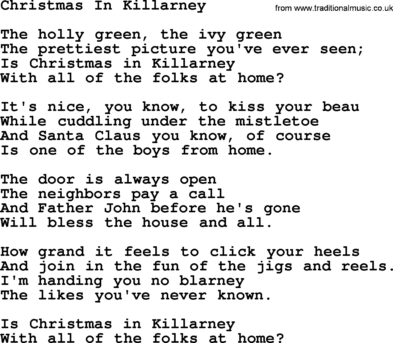 Catholic Hymn: Christmas In Killarney lyrics with PDF