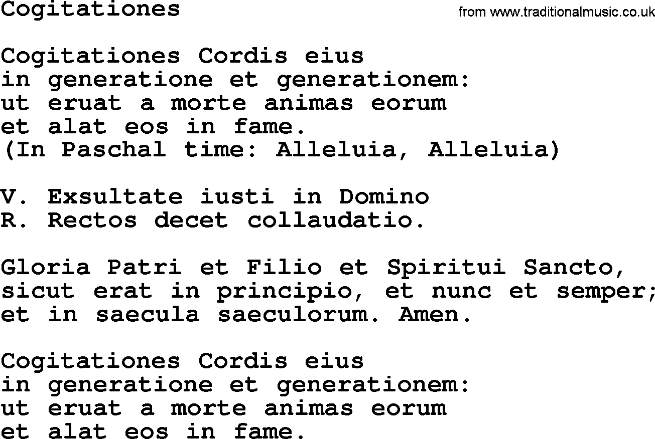 Catholic Hymn: Cogitationes lyrics with PDF