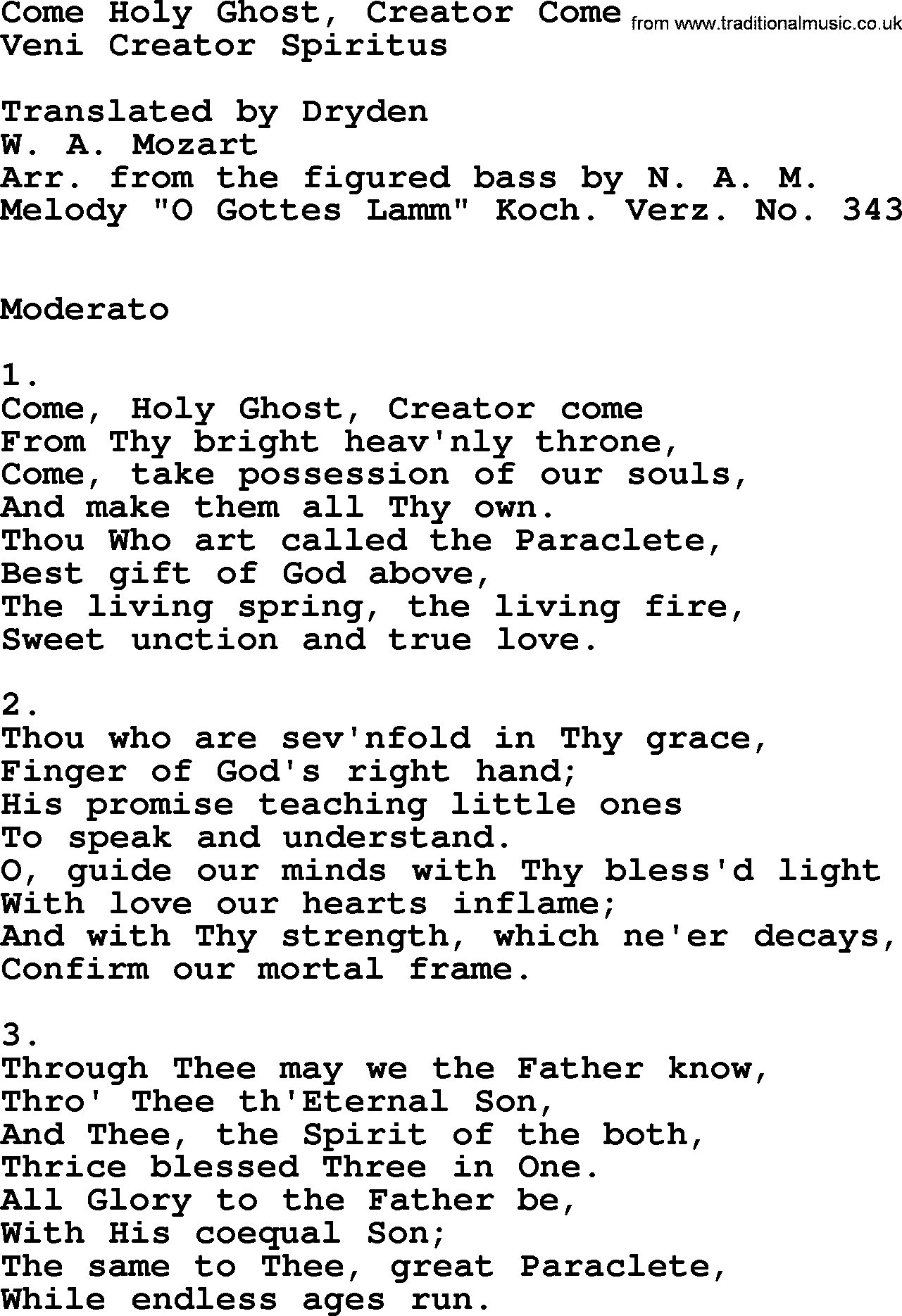 Catholic Hymn: Come Holy Ghost, Creator Come lyrics with PDF