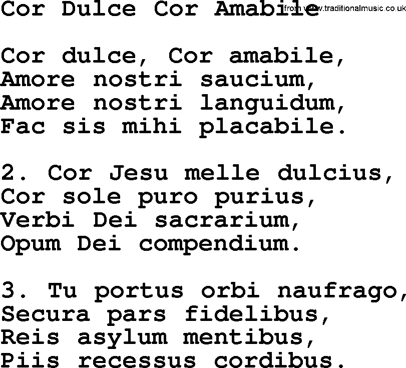 Catholic Hymn: Cor Dulce Cor Amabile lyrics with PDF