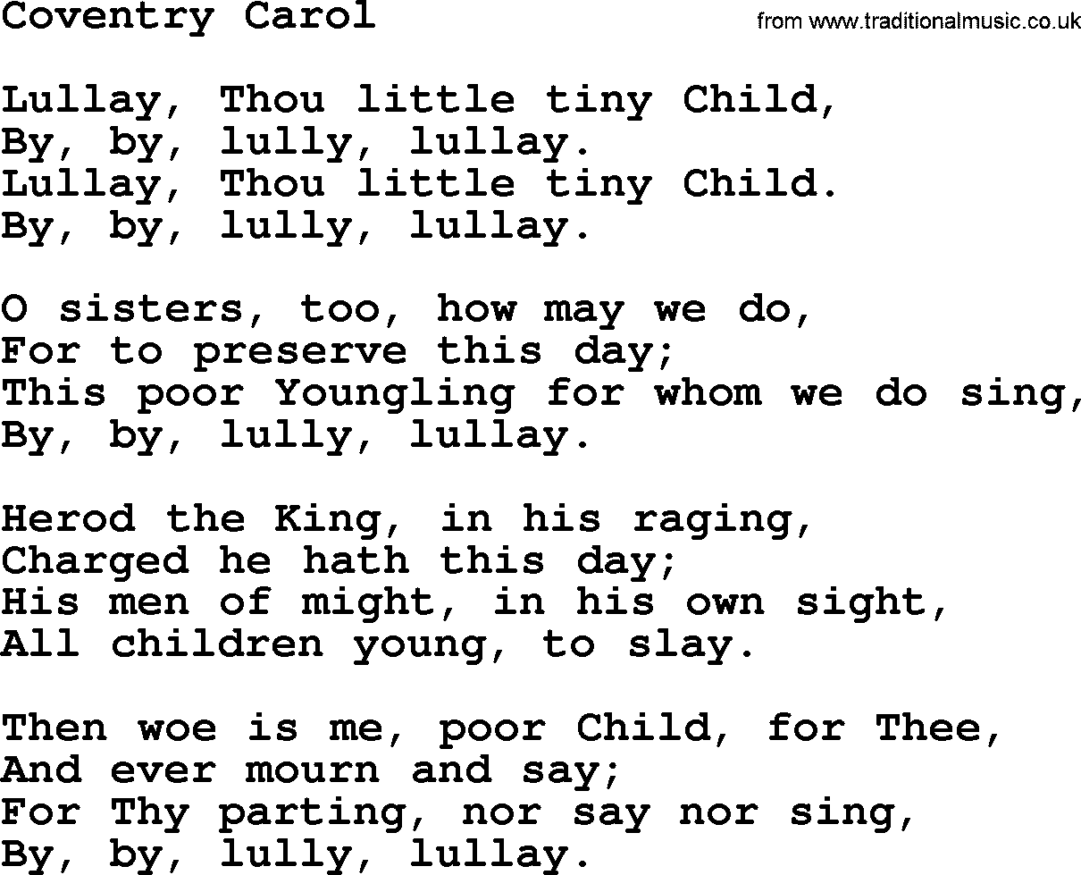 Catholic Hymn: Coventry Carol lyrics with PDF