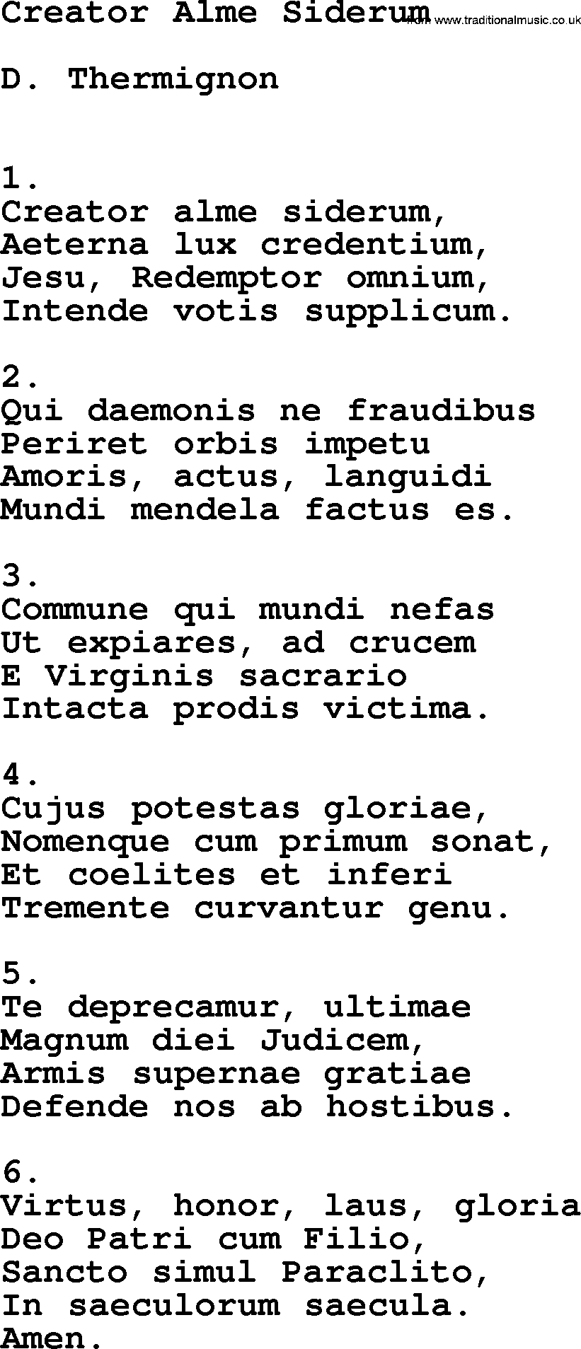 Catholic Hymn: Creator Alme Siderum lyrics with PDF