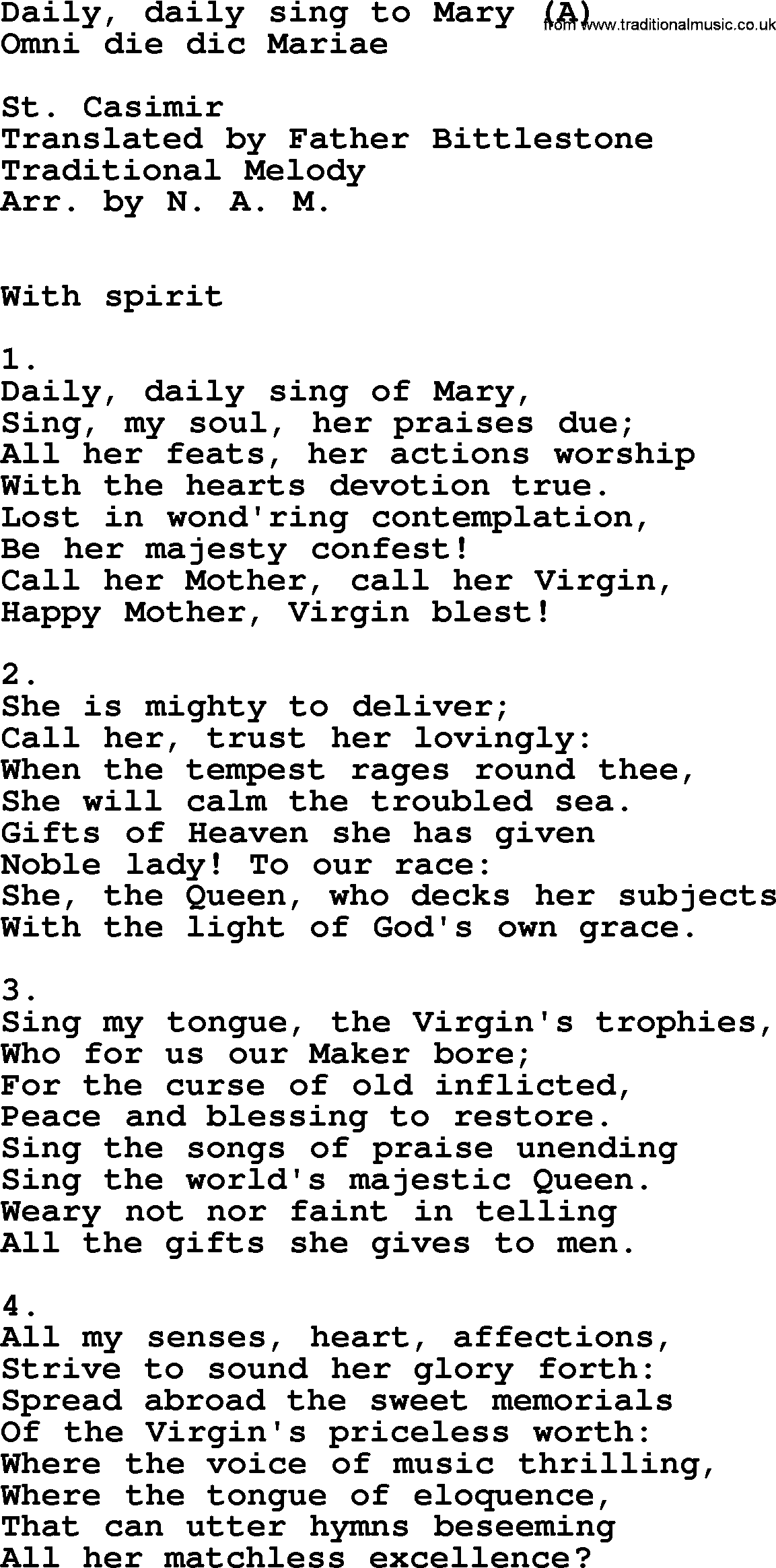 Catholic Hymn: Daily, Daily Sing To Mary1 lyrics with PDF