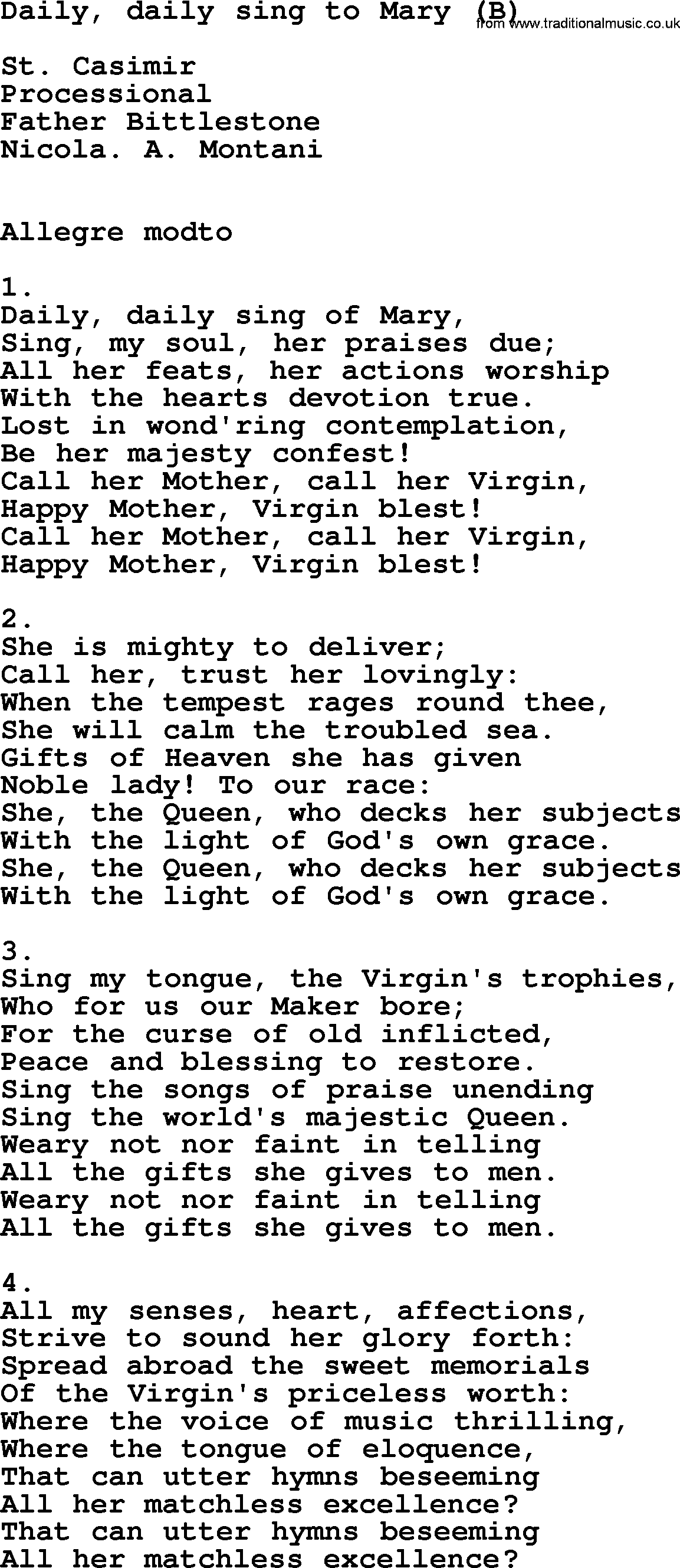 Catholic Hymn: Daily, Daily Sing To Mary2 lyrics with PDF