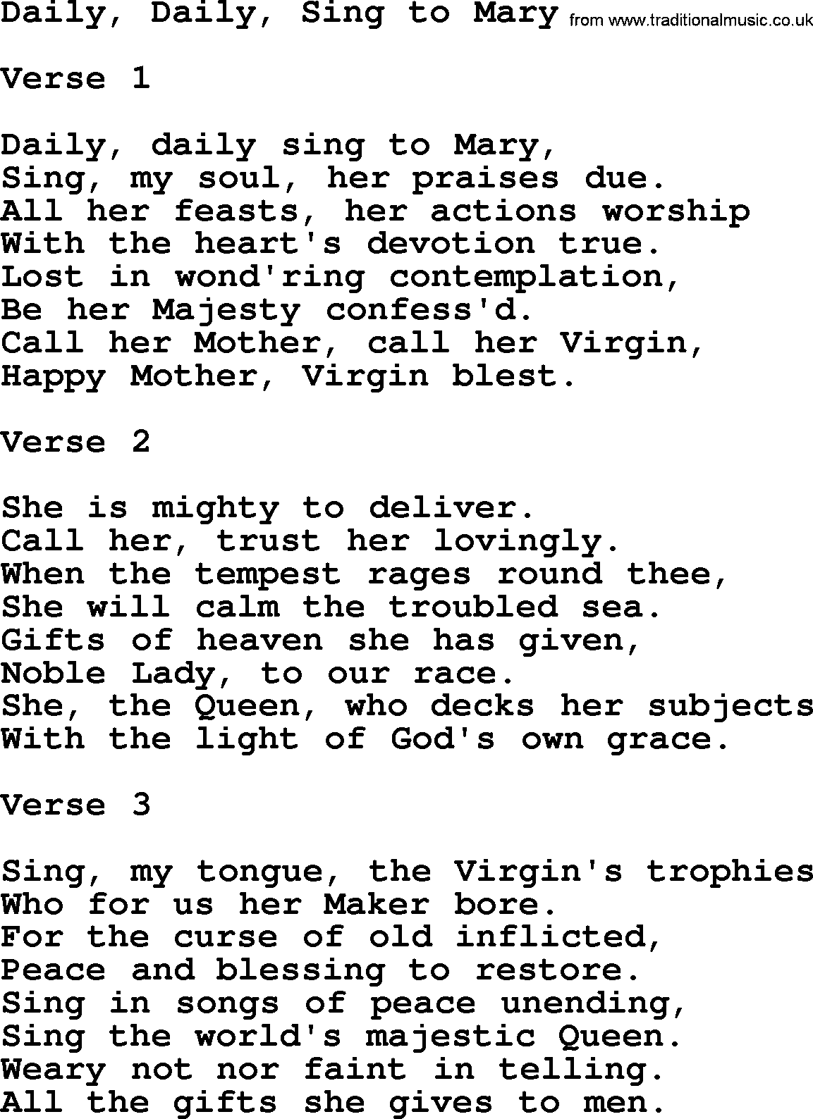 Catholic Hymn: Daily, Daily, Sing To Mary3 lyrics with PDF