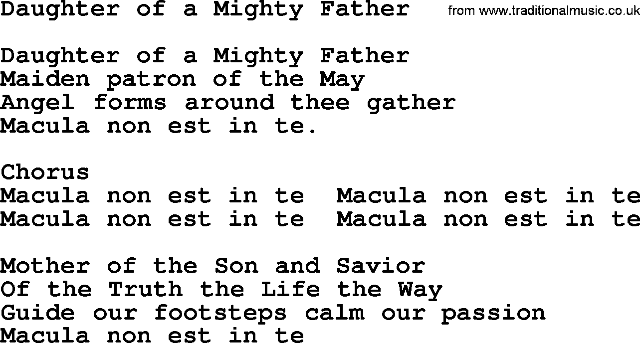 Catholic Hymn: Daughter Of A Mighty Father lyrics with PDF