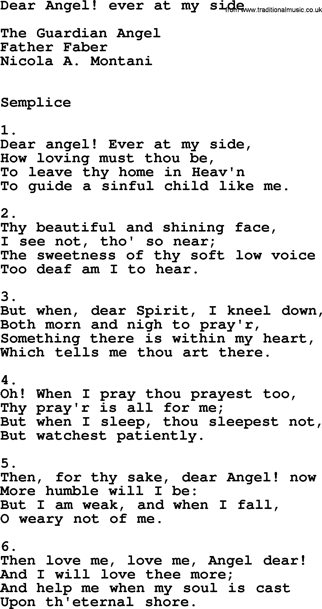 Catholic Hymn: Dear Angel! Ever At My Side lyrics with PDF