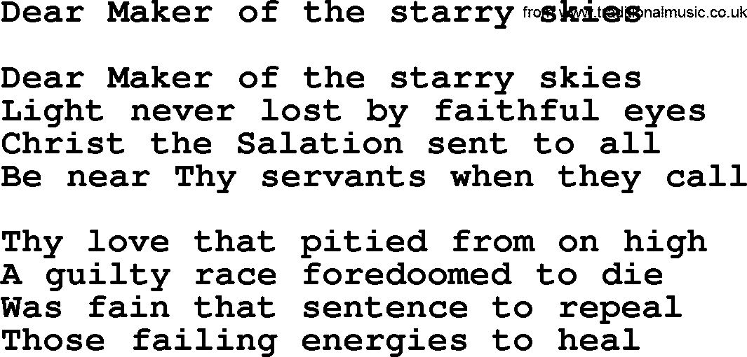 Catholic Hymn: Dear Maker Of The Starry Skies lyrics with PDF
