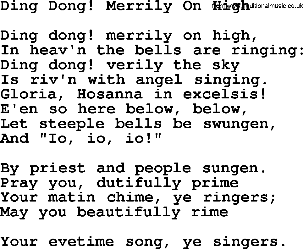 Catholic Hymn: Ding Dong! Merrily On High lyrics with PDF