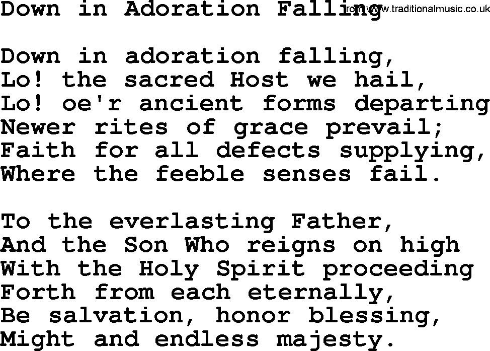 Catholic Hymn: Down In Adoration Falling lyrics with PDF