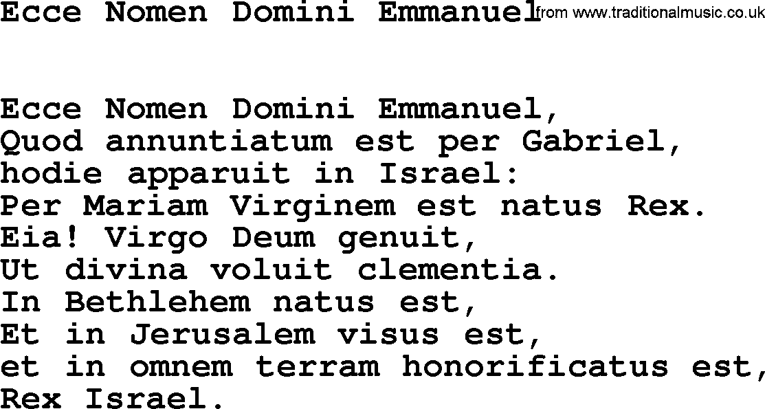 Catholic Hymn: Ecce Nomen Domini Emmanuel lyrics with PDF