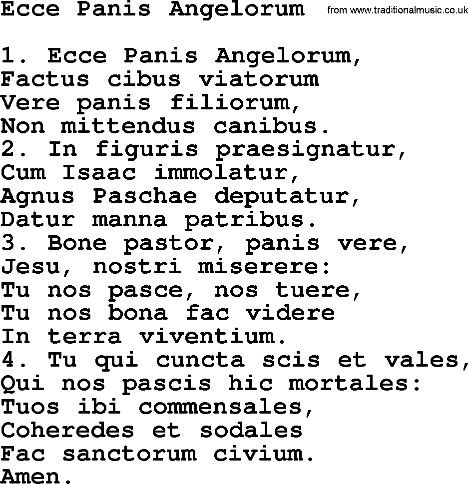 Catholic Hymn: Ecce Panis Angelorum lyrics with PDF