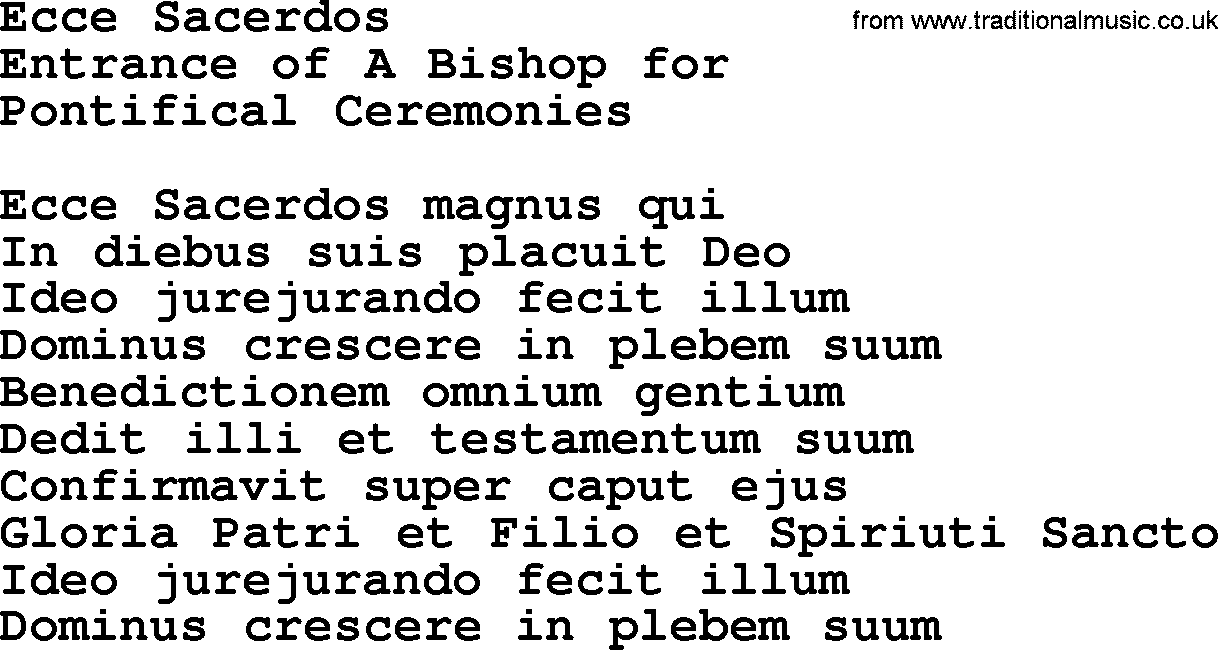 Catholic Hymn: Ecce Sacerdos lyrics with PDF