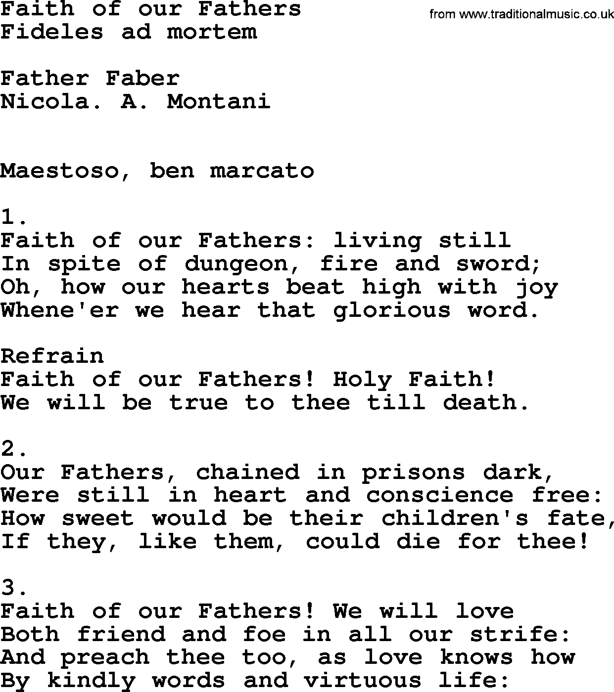 Catholic Hymn: Faith Of Our Fathers lyrics with PDF