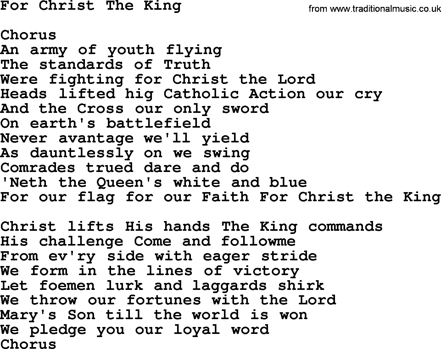 Catholic Hymn: For Christ The King lyrics with PDF