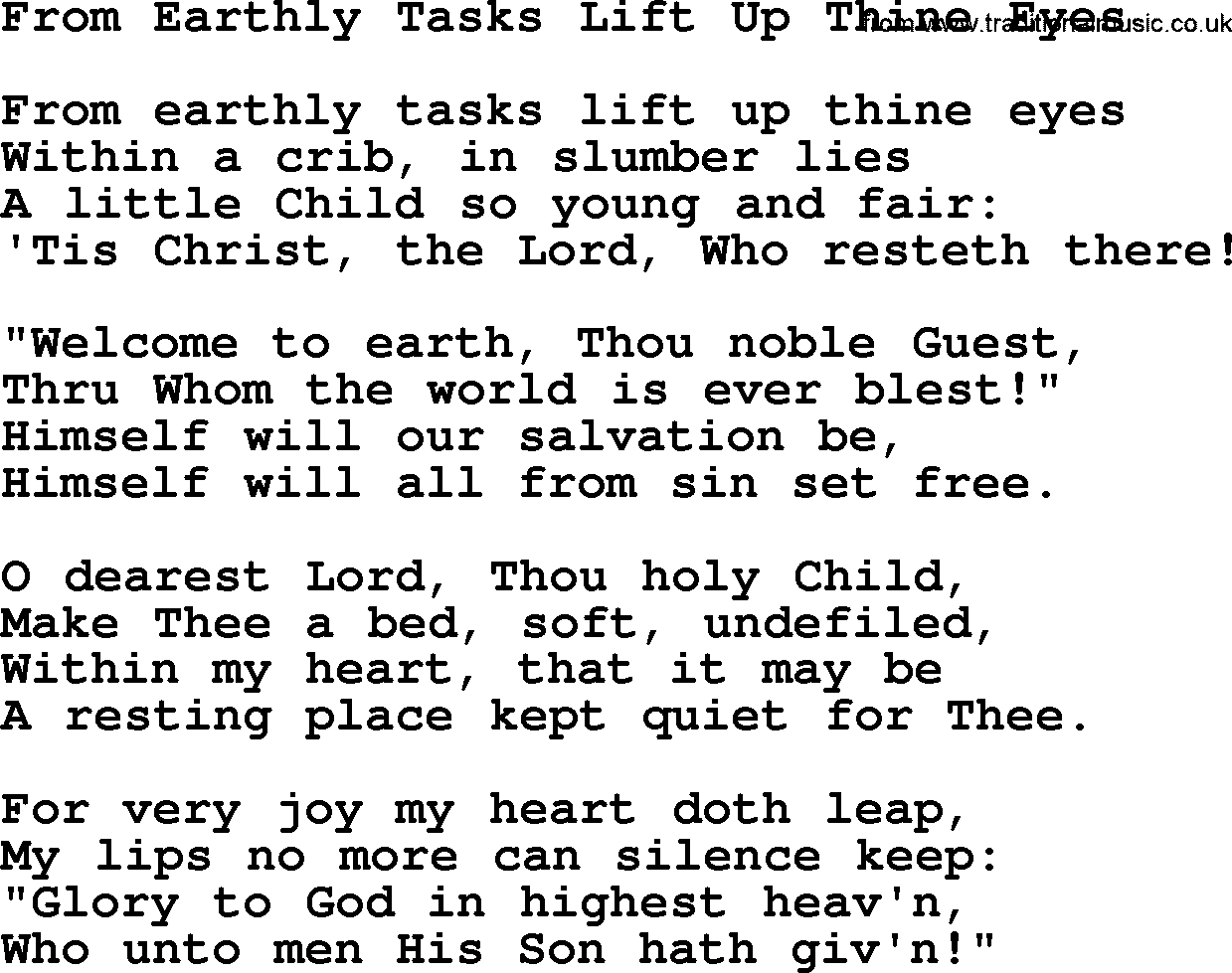Catholic Hymn: From Earthly Tasks Lift Up Thine Eyes lyrics with PDF