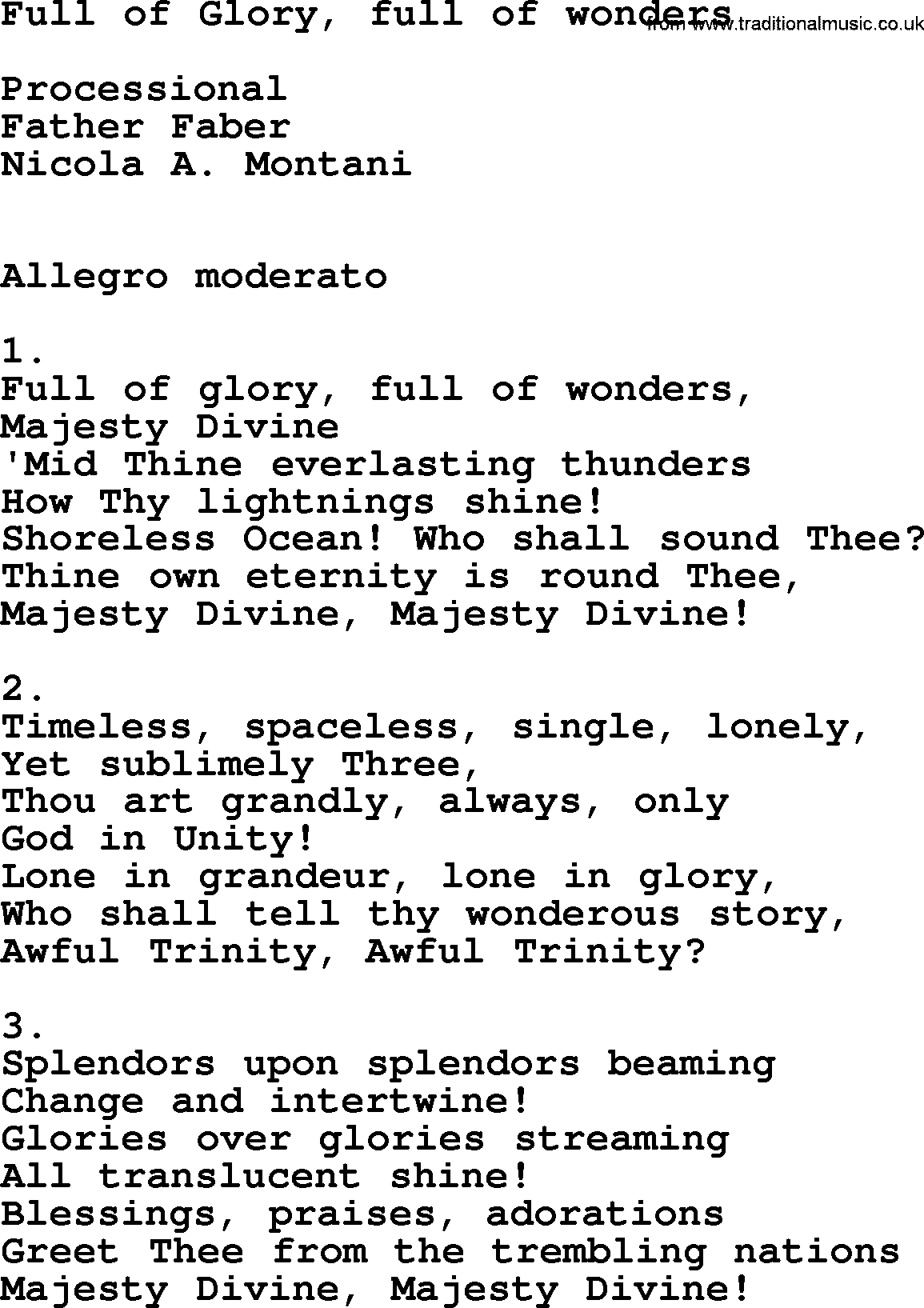 Catholic Hymn: Full Of Glory, Full Of Wonders lyrics with PDF