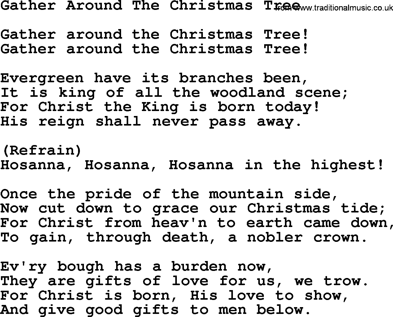 Catholic Hymn: Gather Around The Christmas Tree lyrics with PDF