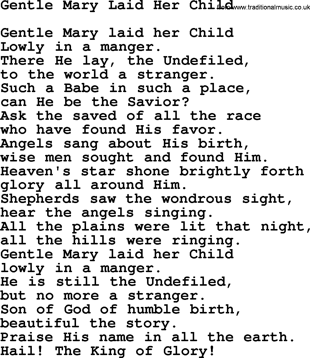 Catholic Hymn: Gentle Mary Laid Her Child lyrics with PDF