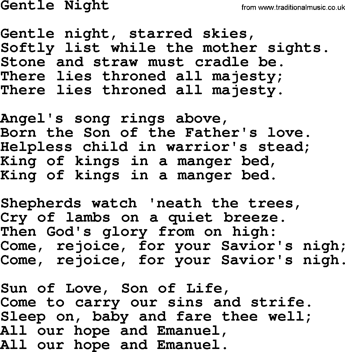 Catholic Hymn: Gentle Night lyrics with PDF