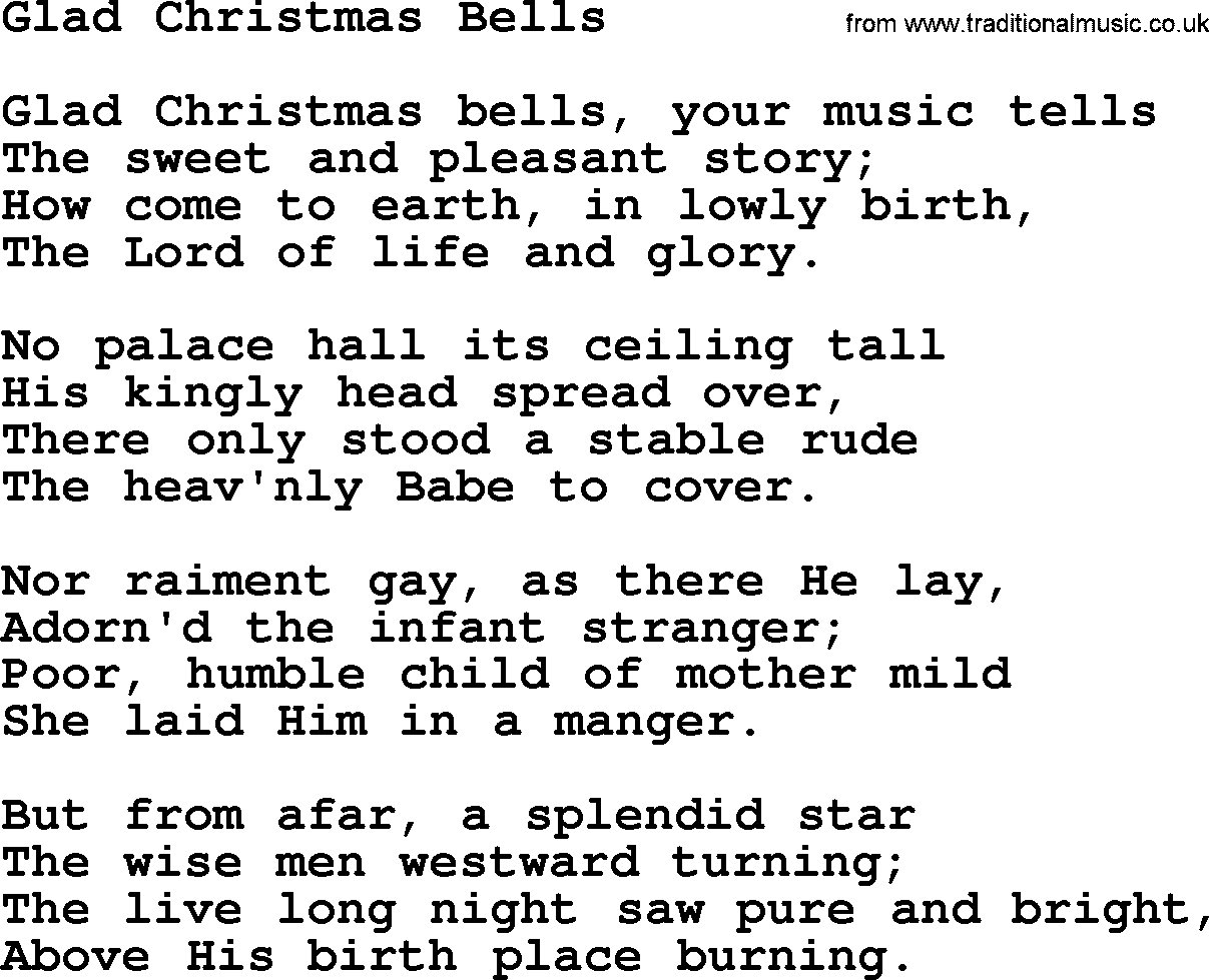 Catholic Hymn: Glad Christmas Bells lyrics with PDF