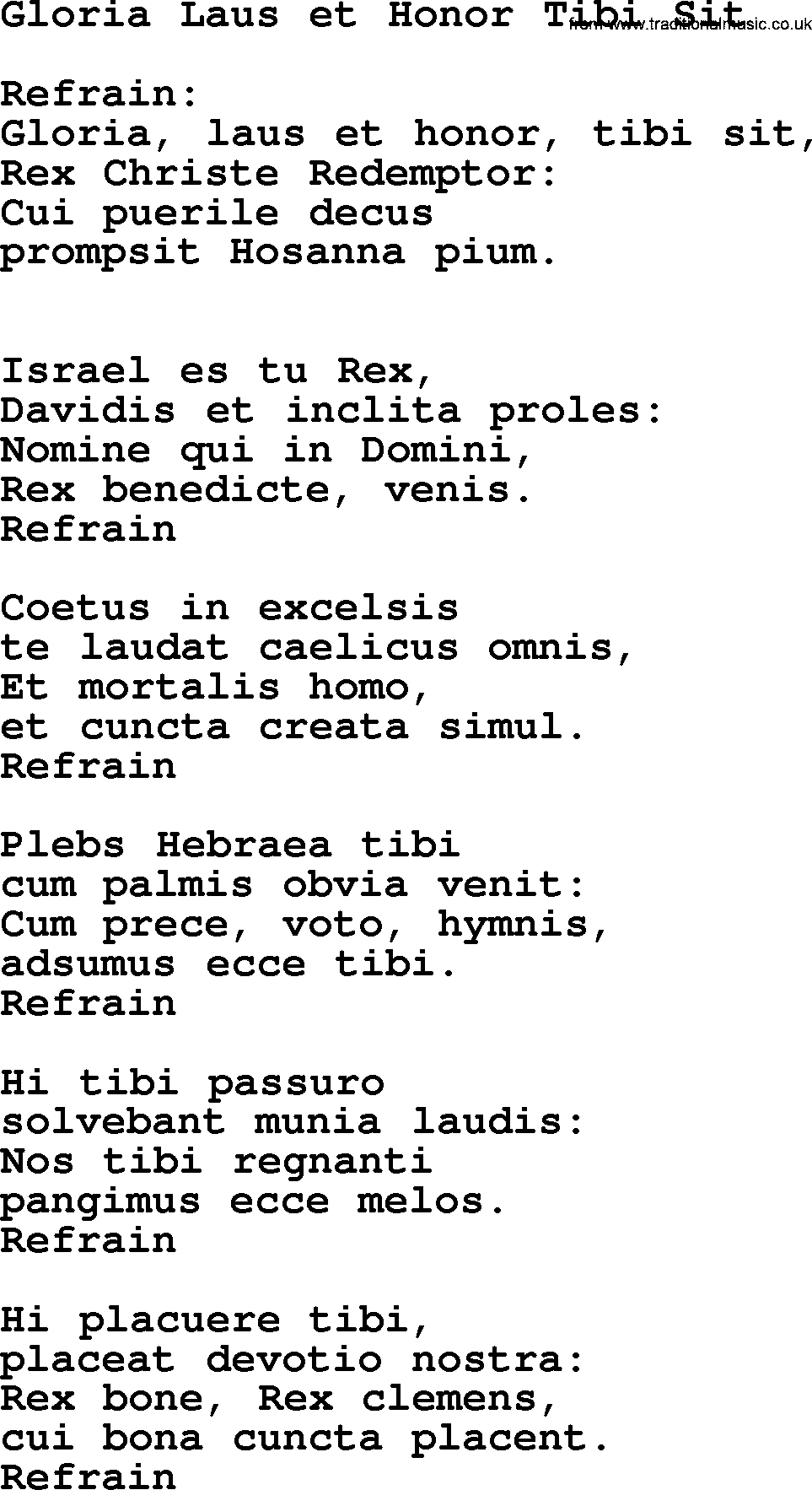 Catholic Hymn: Gloria Laus Et Honor Tibi Sit lyrics with PDF