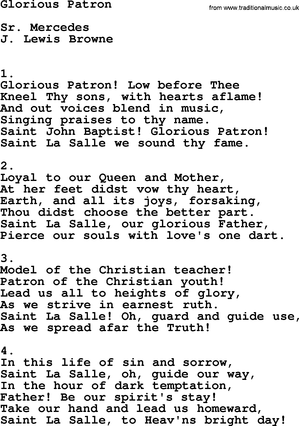 Catholic Hymn: Glorious Patron lyrics with PDF