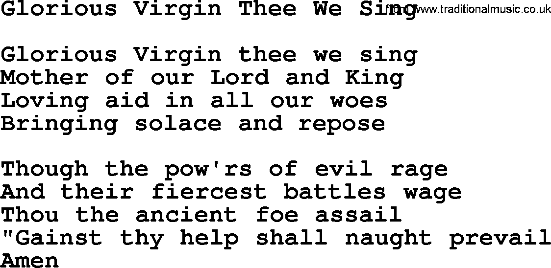 Catholic Hymn: Glorious Virgin Thee We Sing lyrics with PDF