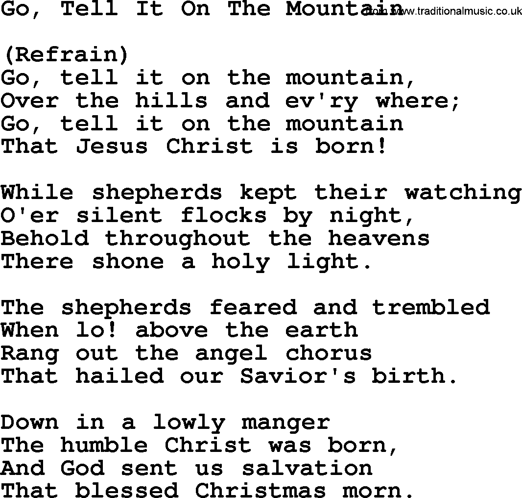 Catholic Hymns, Song Go, Tell It On The Mountain lyrics and PDF