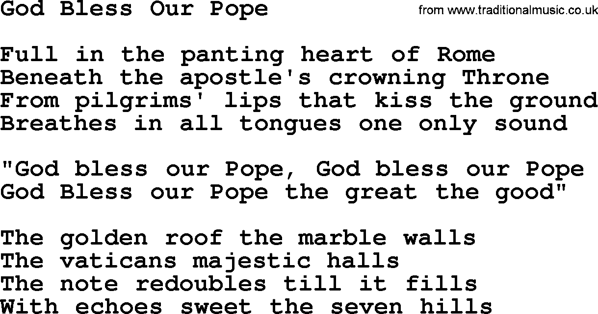 Catholic Hymn: God Bless Our Pope lyrics with PDF
