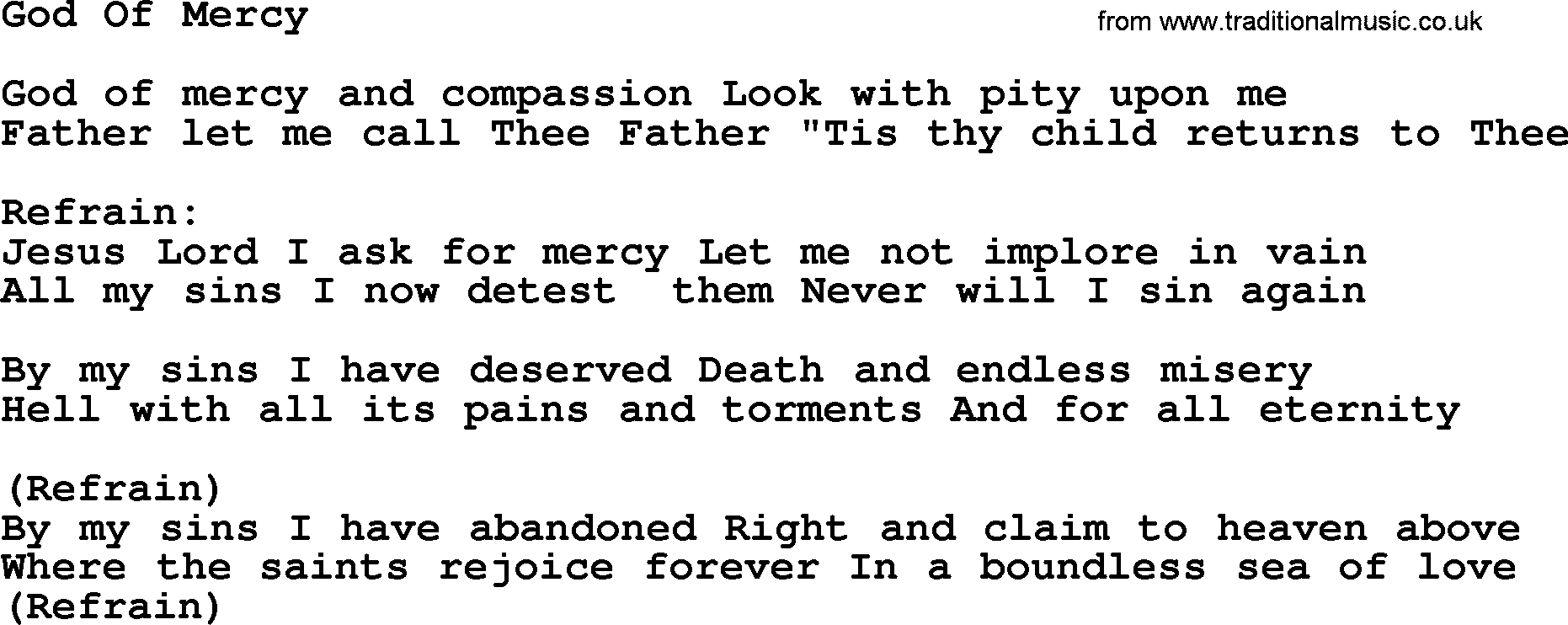 Catholic Hymn: God Of Mercy lyrics with PDF