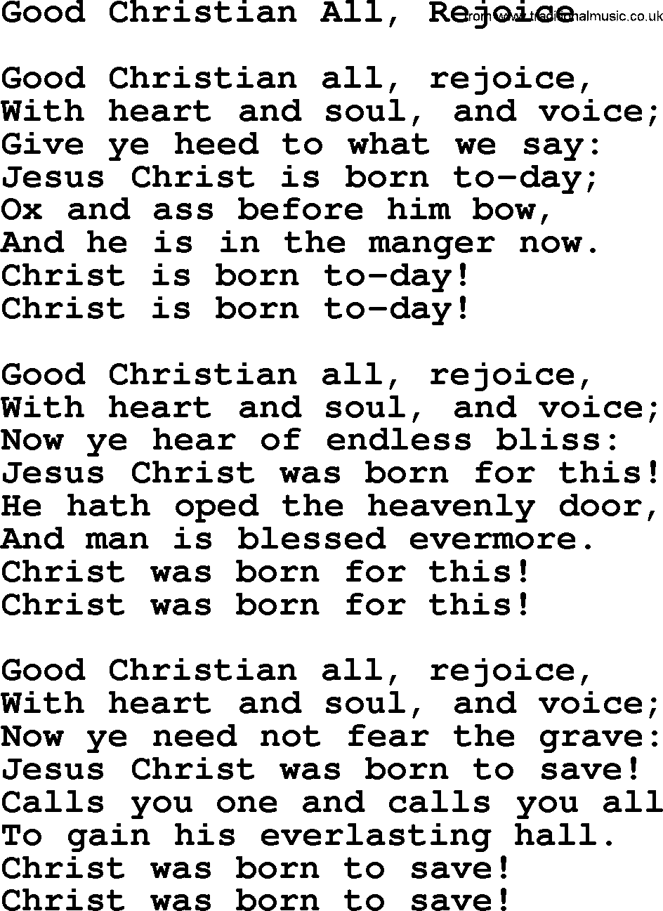 Catholic Hymn: Good Christian All, Rejoice lyrics with PDF