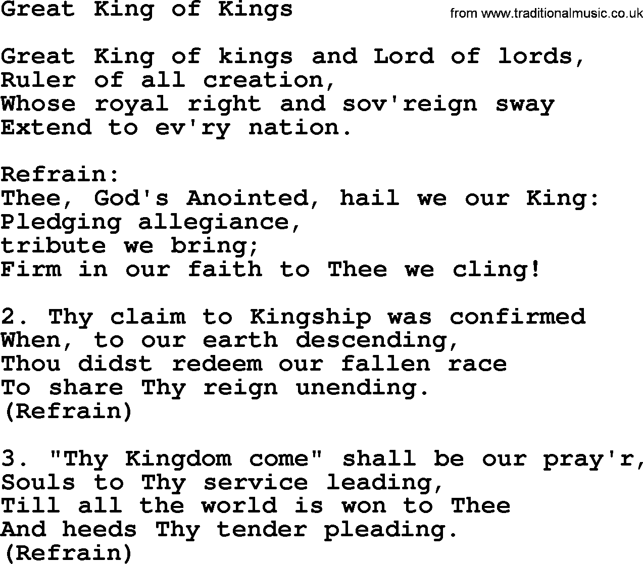 Catholic Hymn: Great King Of Kings lyrics with PDF