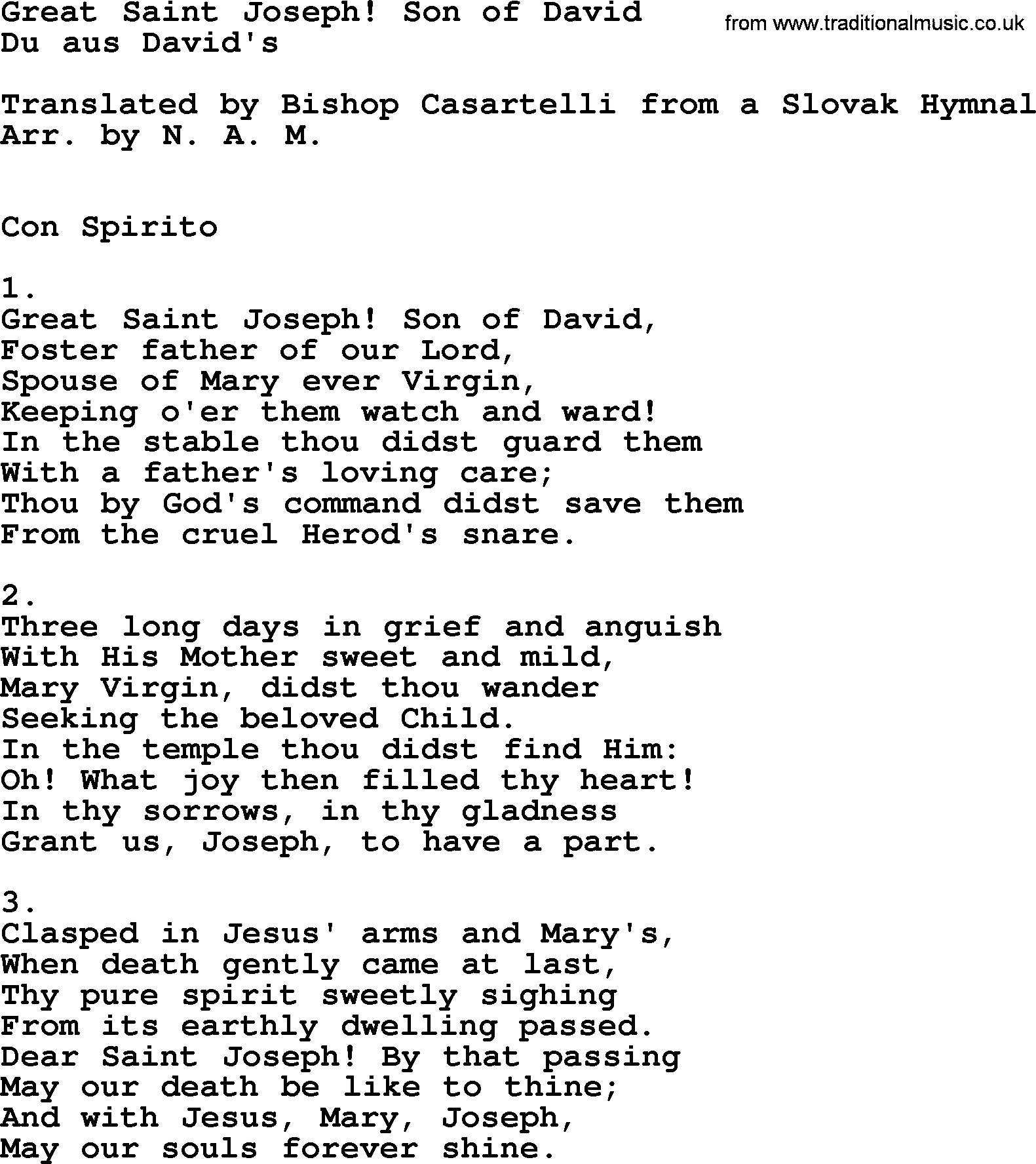 Catholic Hymn: Great Saint Joseph! Son Of David lyrics with PDF