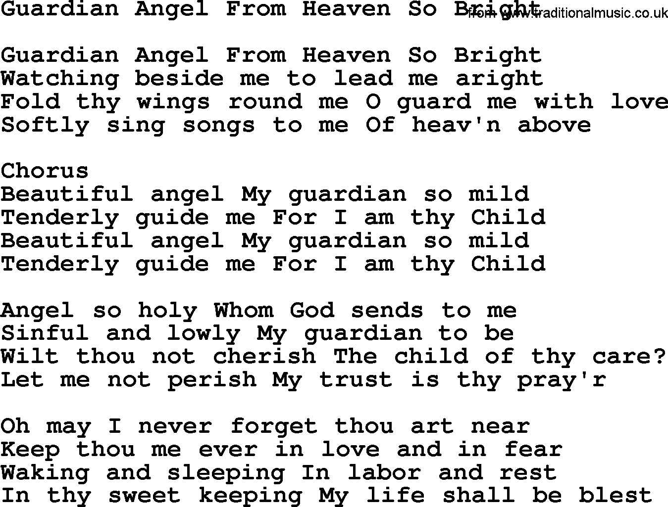 Catholic Hymn: Guardian Angel From Heaven So Bright lyrics with PDF