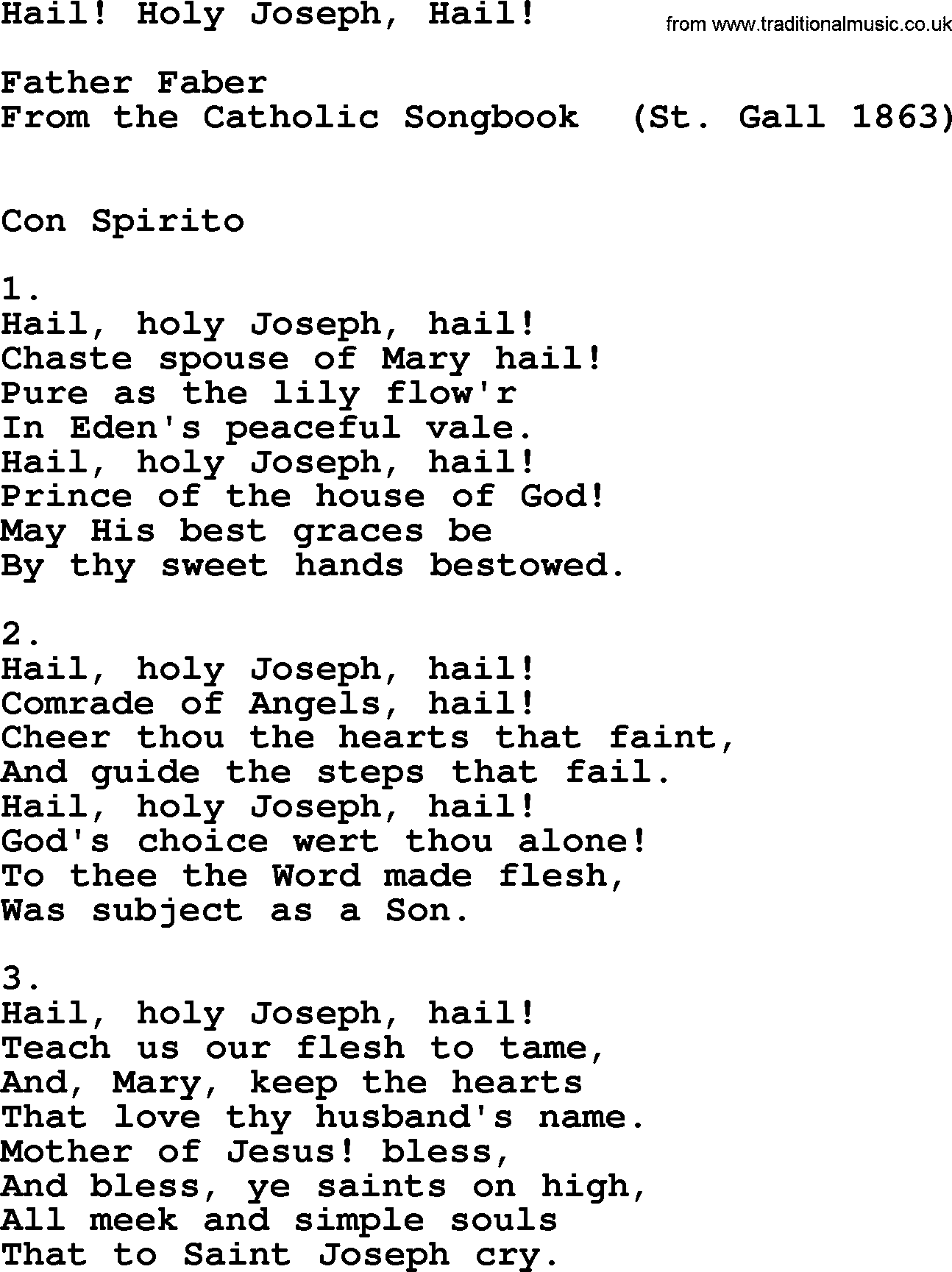 Catholic Hymn: Hail! Holy Joseph, Hail! lyrics with PDF