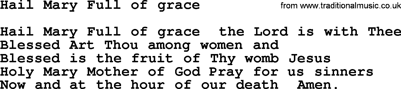 Catholic Hymn: Hail Mary Full Of Grace lyrics with PDF